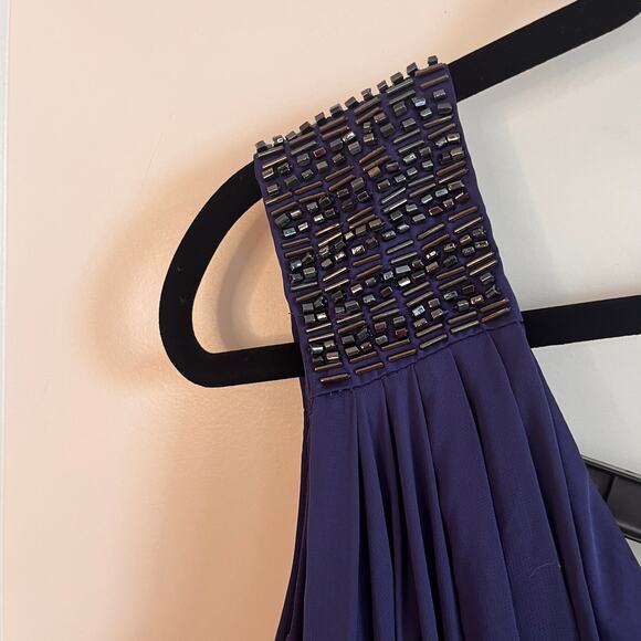 Cache Blue Beaded One Shoulder Draped Dress Size 10 - Picture 4 of 12